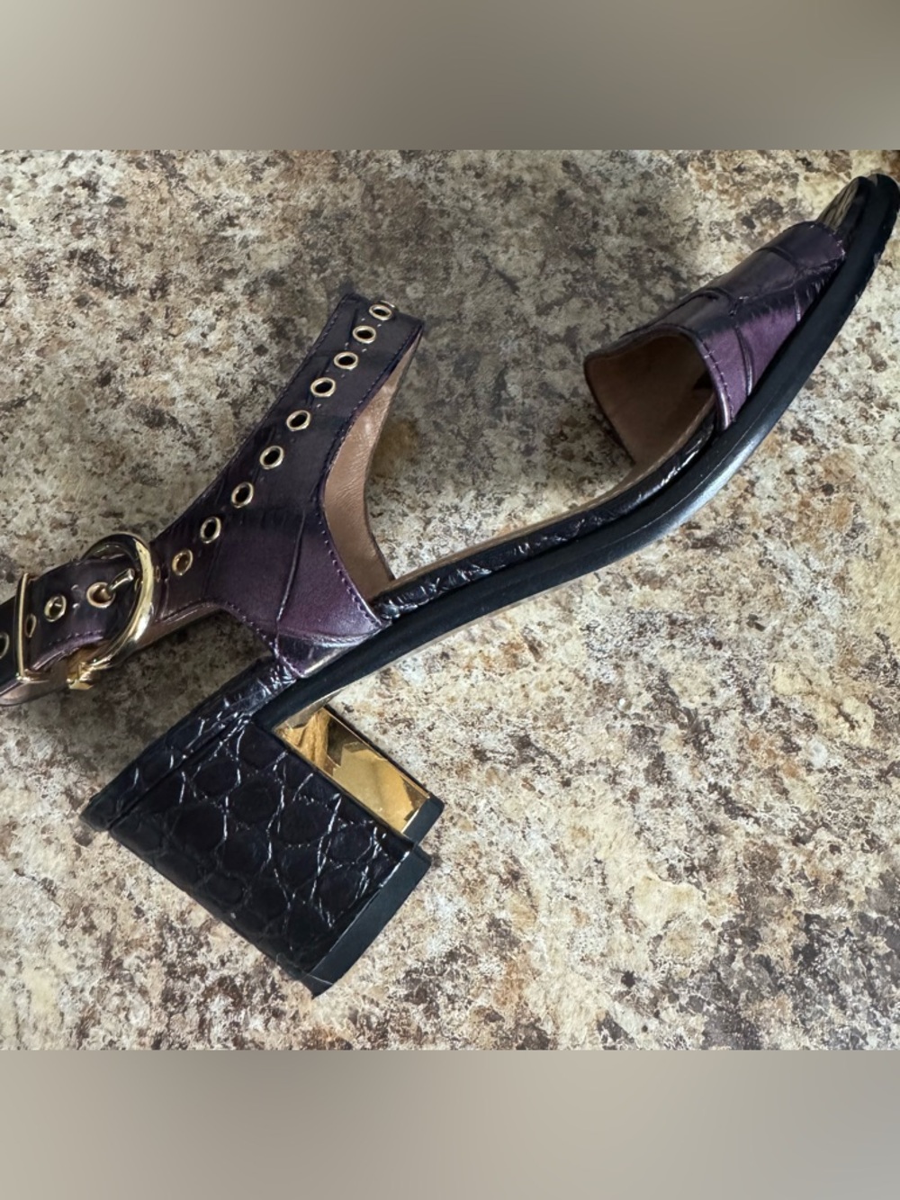 Chunky Block Heel Sandals in Deep Purple